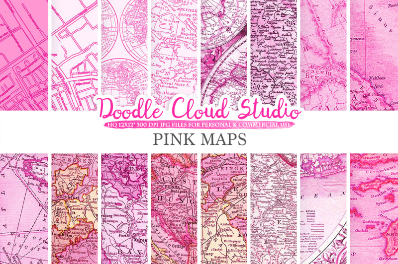 pink-vintage-maps-digital-paper-hot-pink-map-textures