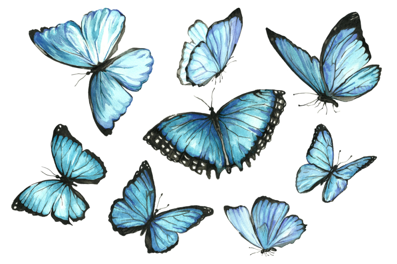set-of-watercolor-blue-butterflies