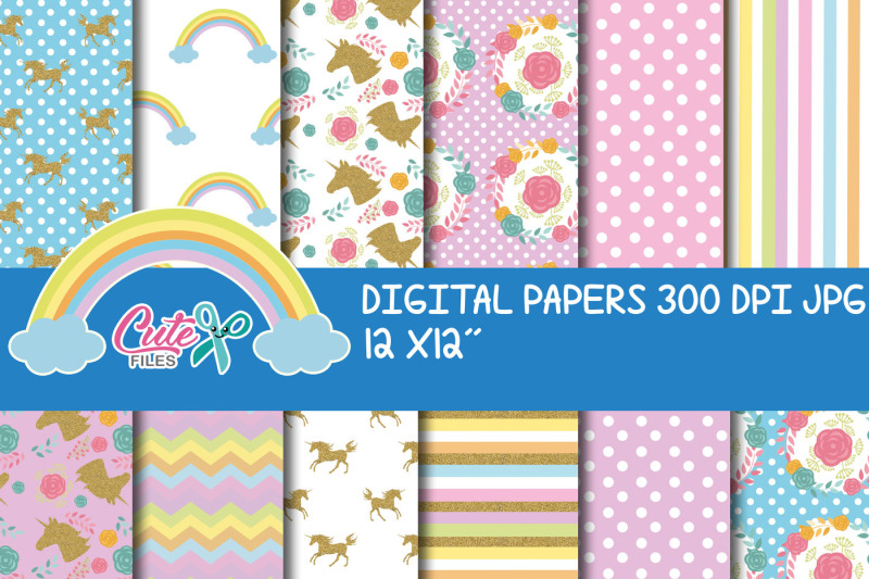 unicorn-digital-paper-gold-glitter-unicorn-magical-unicorn-paper