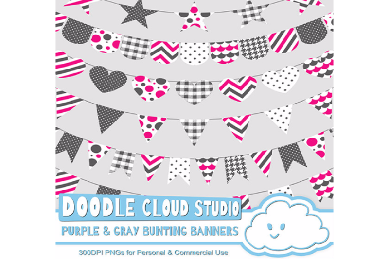 purple-and-gray-patterns-bunting-banners-cliparts