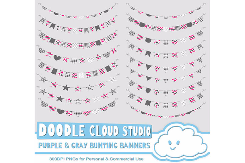 purple-and-gray-patterns-bunting-banners-cliparts