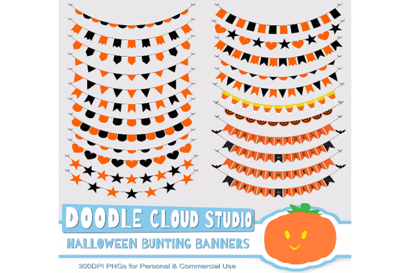 Halloween Classic Bunting Banners Cliparts Pack Halloween Party By Doodle Cloud Studio Thehungryjpeg Com