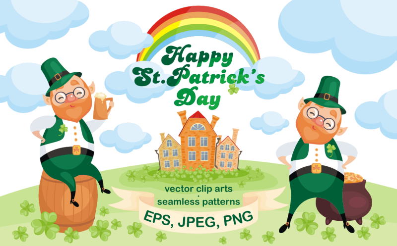 happy-st-patricks-day-vector-clip-arts-and-seamless-patterns