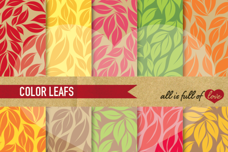 digital-paper-pack-with-leafs-patterns