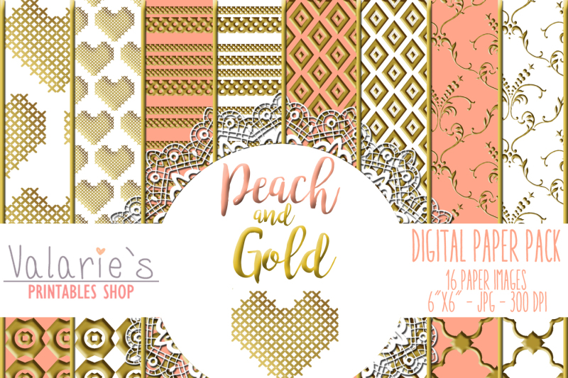 digital-paper-pack-peach-and-gold-gold-foil-ornaments-basic-paper