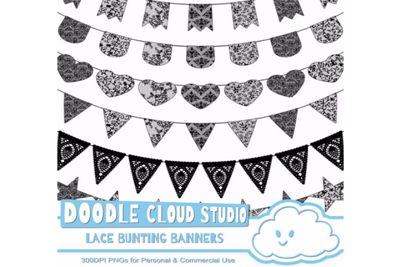 black-lace-burlap-bunting-banners-cliparts-multiple-lace-texture-flags