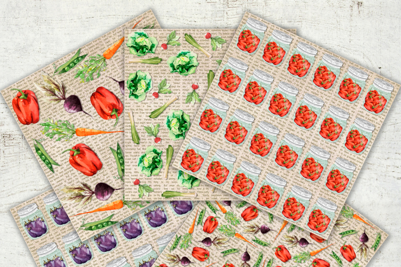 digital-paper-vegetable-garden-watercolor-vegetables-healthy-food