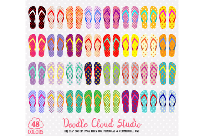48-colorful-patterned-flip-flop-clipart-summer-beach-planner-stickers
