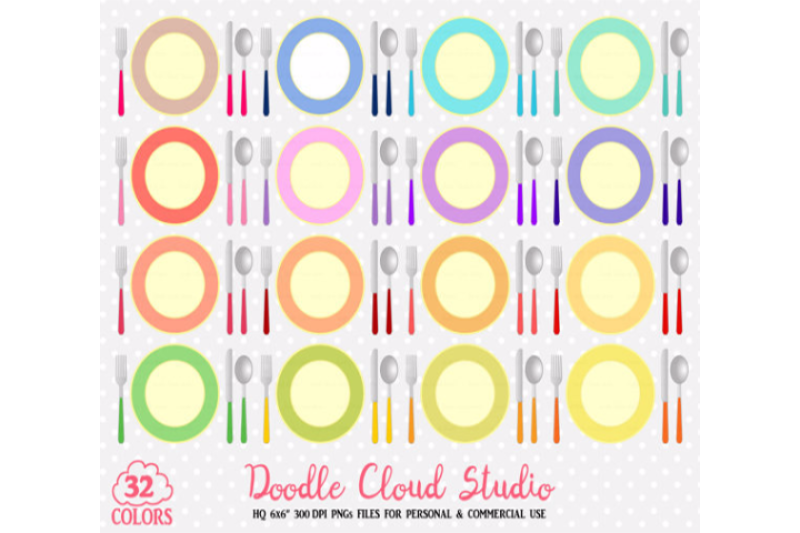 32-colorful-plates-clipart-food-stickers-restaurant-illustrations