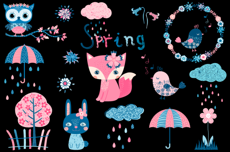 spring-clipart-set-cute-animal-clip-art-owl-fox-bunny-bird-cloud