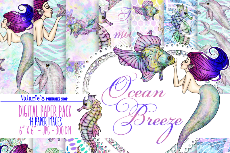 ocean-mermaid-digital-paper-sea-star-horse-fish-coral-dolphin-mermaid