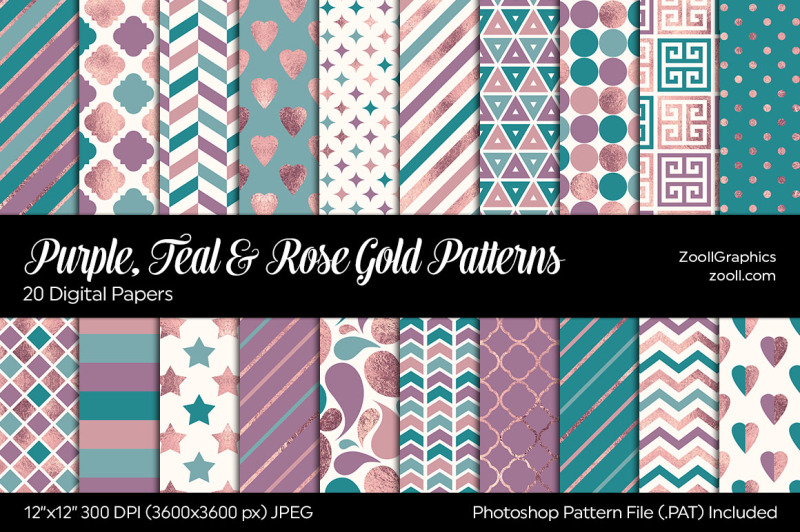 purple-teal-and-rose-gold-digital-papers