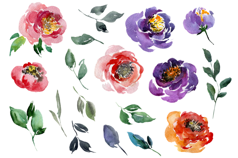 violet-and-red-watercolor-flowers-png