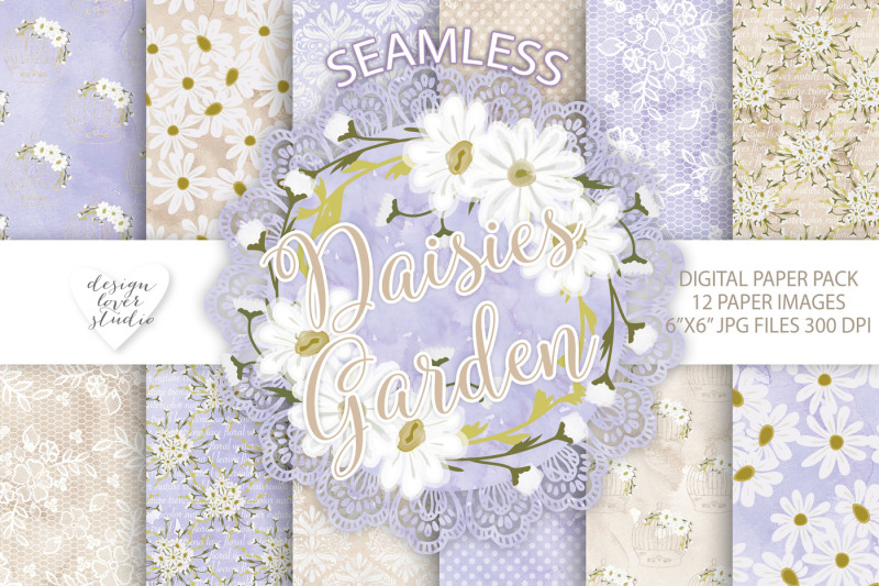 watercolor-daisies-flowers-digital-paper-flower-background-floral-pattern-dots-pattern-seamless-pattern-repeatable-digital-paper