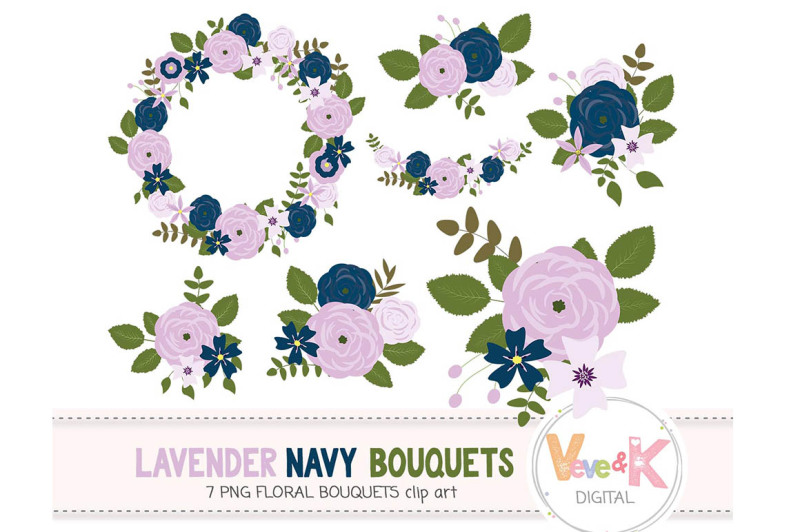 lavender-and-navy-floral-bouquets-clipart