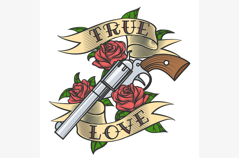 tattoo-with-revolver-and-roses