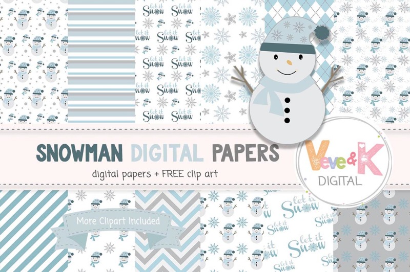 snowman-digital-papers-and-clipart-set-winter-graphics