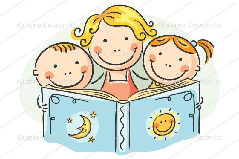 mother-and-kids-reading-together