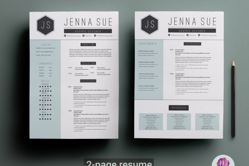 Two Page CV Template By Chic templates | TheHungryJPEG