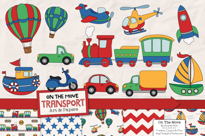 transportation-clipart-and-digital-papers-in-crayon-box