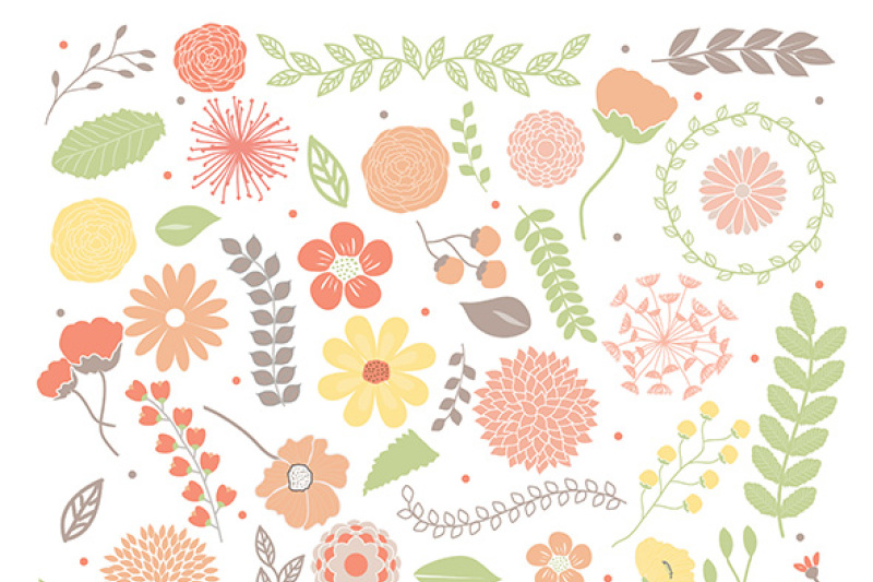pring-flowers-clipart-mother-s-day-clipart-mum-flowers-wraeth-leaf-orange-beige-green-floral-clipart-wedding-clipart
