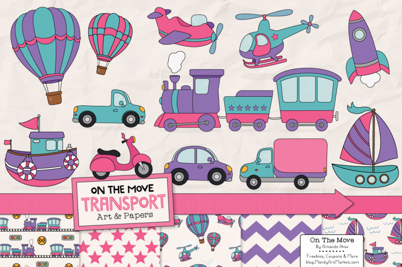transportation-clipart-and-digital-papers-in-crayon-box