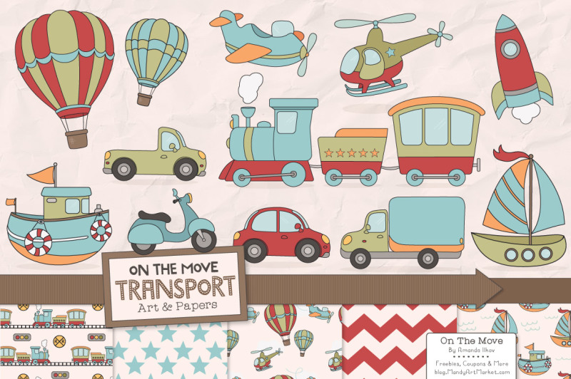 transportation-clipart-and-digital-papers-in-vintage