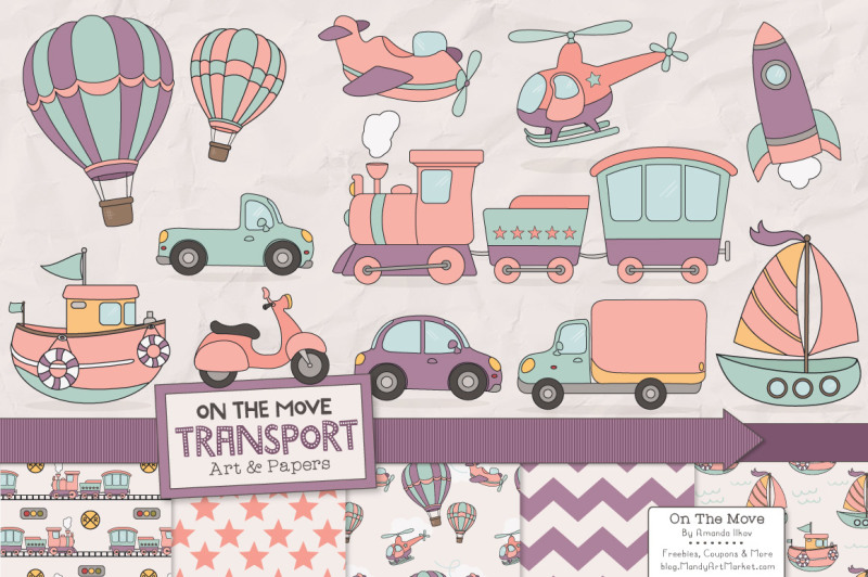 transportation-clipart-and-digital-papers-in-vintage