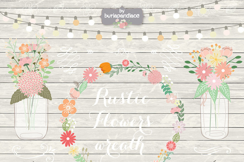 rustic-wedding-clipart-shabby-chic-clipart-hand-drawn-clipart-wedding-clipart-flower-clipart-wood-digital-paper