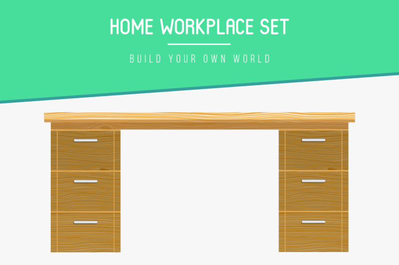 flat-home-workplace-set-vector