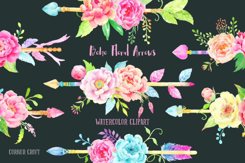 watercolor-clipart-boho-floral-arrows