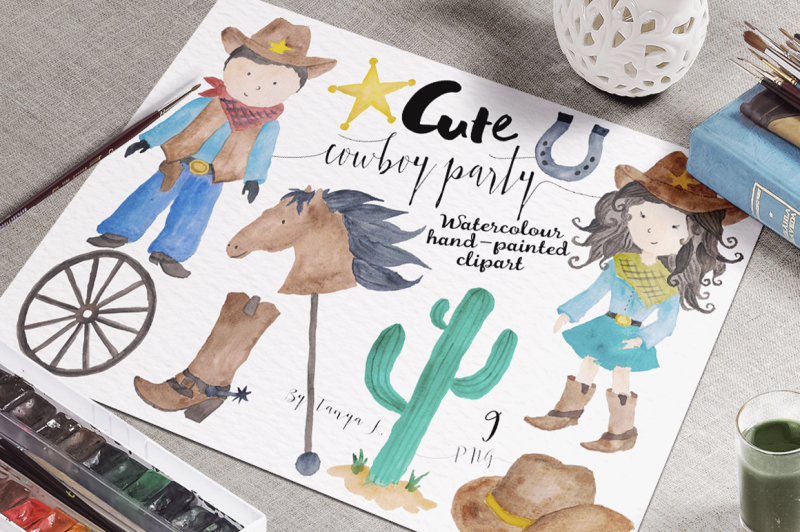 cowboy-party-watercolor-set