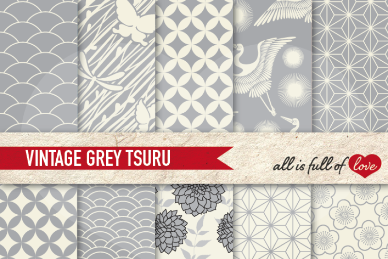 japan-digital-paper-grey-background-patterns-tsuru