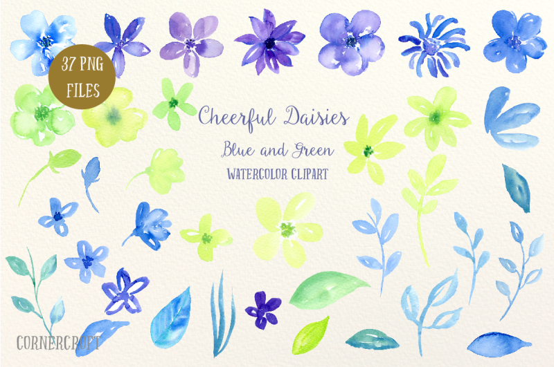 watercolor-clipart-cheerful-daisy-blue-and-green