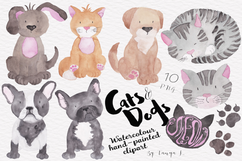 cats-and-dogs-watercolor-collection