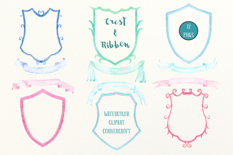 watercolor-crest-frames-and-ribbons