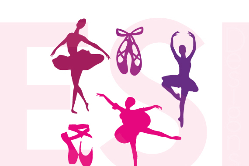 Download Ballerina/Ballet Shoe Silhouette Design Set - SVG, DXF, EPS cutting files. By ESI Designs ...