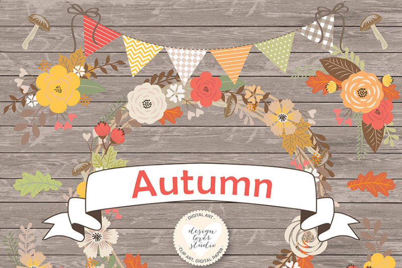 vector-autumn-floral-clipart-autumn-flower-clipart-brown-floral-clipart-leaf-clipart-mushroom-brown-leaf-vector-thanksgiving