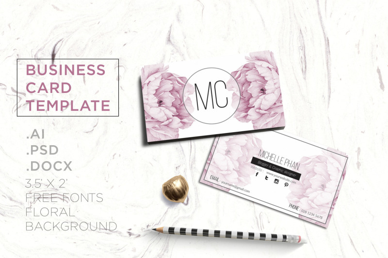 pink-floral-business-card-template