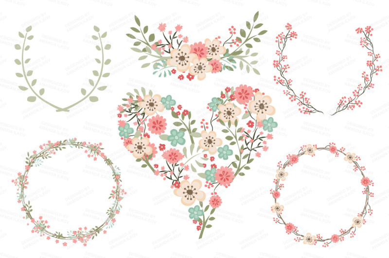 clara-vintage-floral-wedding-heart-clipart-in-mint-and-coral