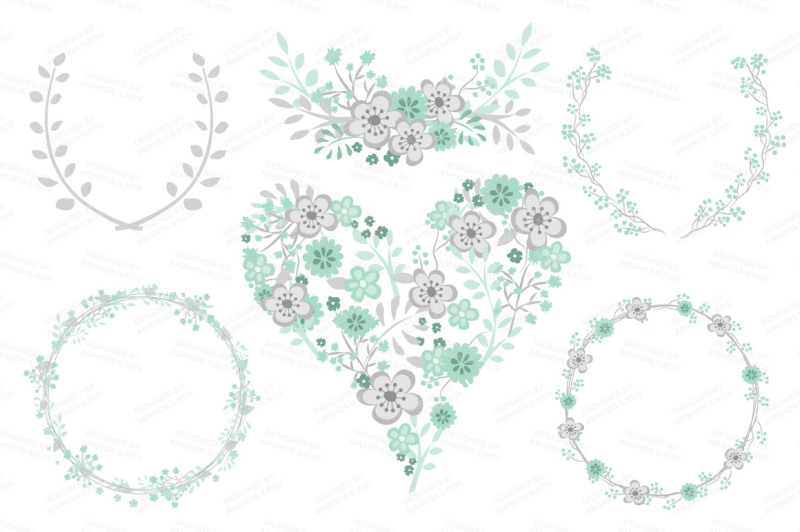 mint-vector-floral-heart-and-wreaths