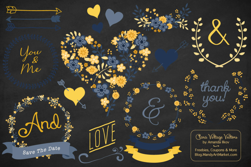 clara-vintage-floral-wedding-heart-clipart-in-navy-and-lemon