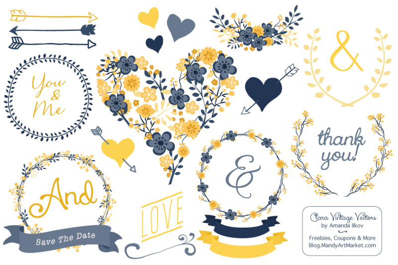clara-vintage-floral-wedding-heart-clipart-in-navy-and-lemon
