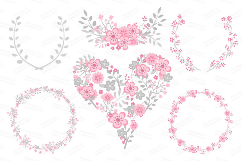 clara-vintage-floral-wedding-heart-clipart-in-pink-and-grey