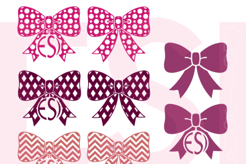 bows-design-bundle-patterned-monogram-and-plain-svg-dxf-eps