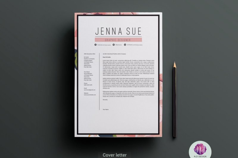 floral-cv-template-cover-letter-template-references-template