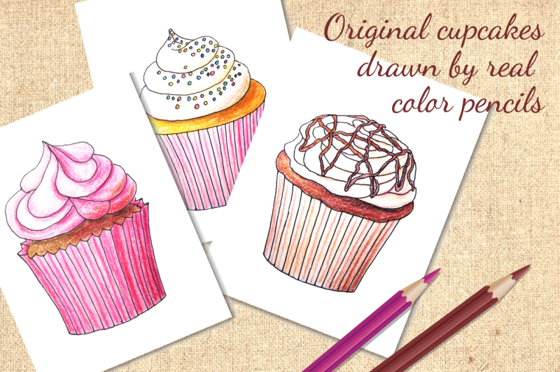 hand-drawn-cupcakes-set