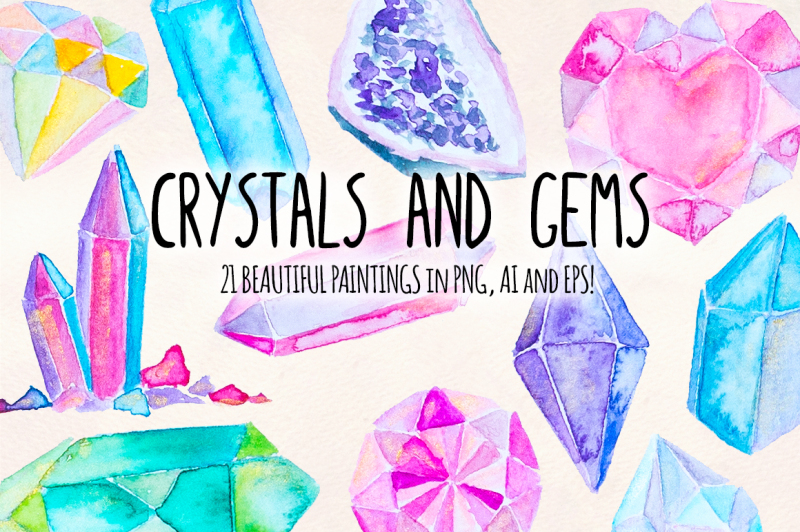 crystals-and-gems-watercolor-graphics-21-illustrator-elements-vector-graphics-bundle