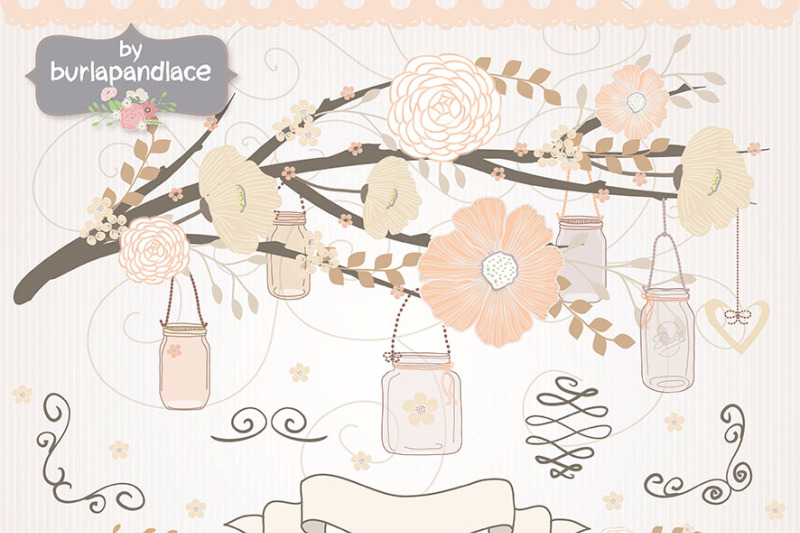 wedding-birds-clipart-flower-flower-clipart-bridal-clipart-wedding-invitation-mason-jars-peach-beige