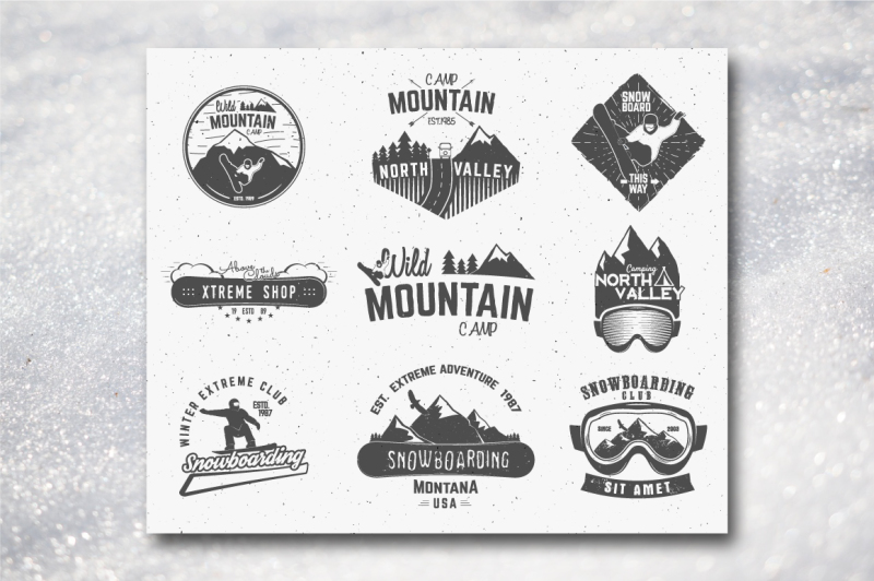 winter-sports-and-camping-labels-set